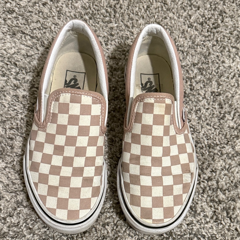Vans Kids Checkered Slip-On Sneakers - Tan and White